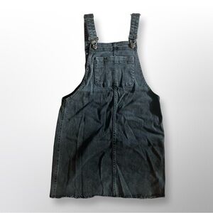 Women’s Black Denim Overall Dress - Raw Hem, Size XS